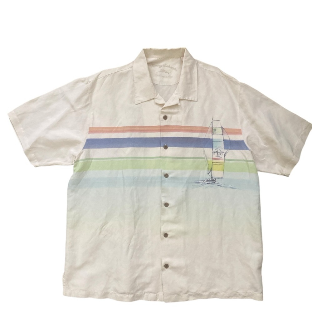 Tommy Bahama Shirt Mens  White Linen Silk Collectors Edition Sailboat Art - Picture 4 of 11